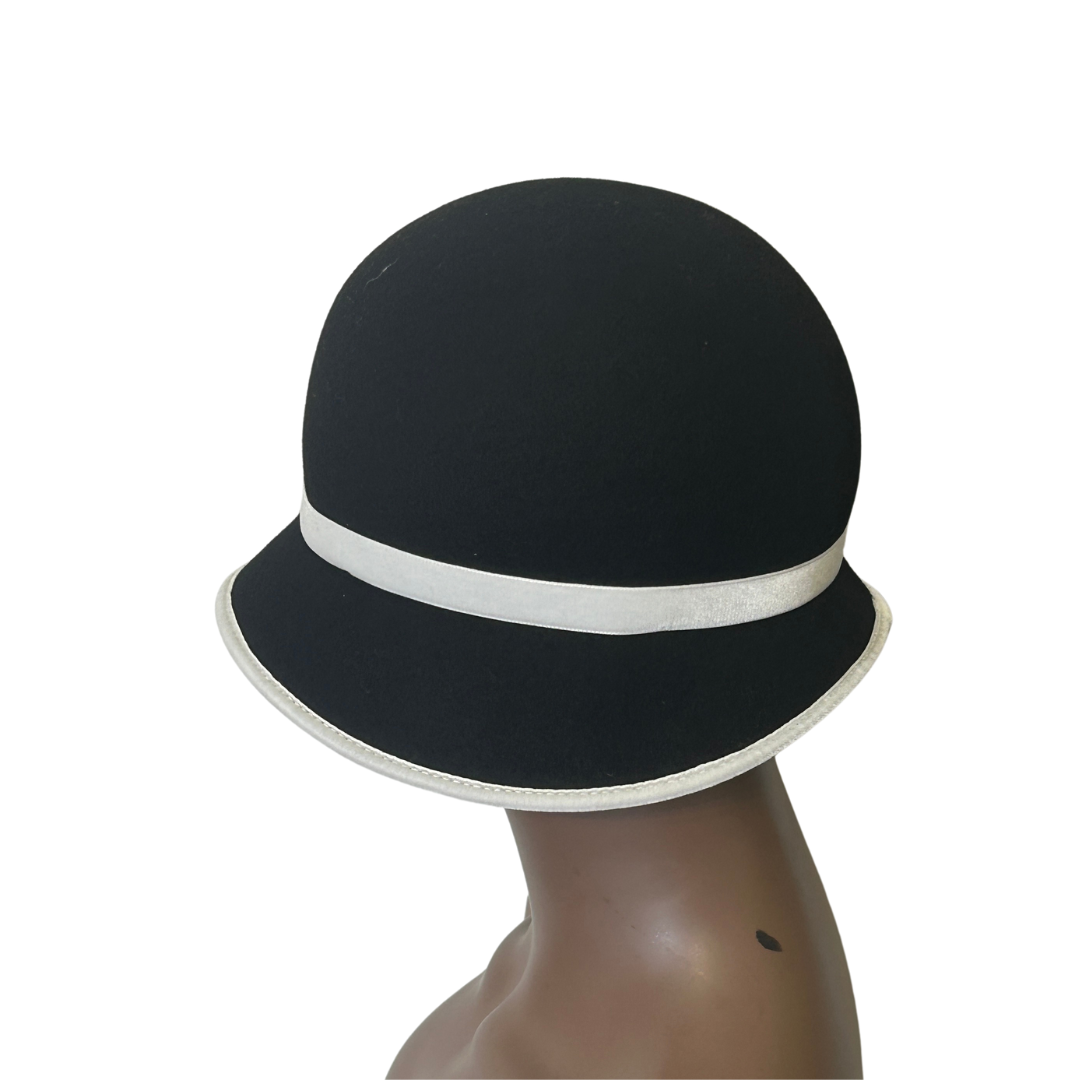 Black & White Cloche Hat with Silk & Velvet Trim