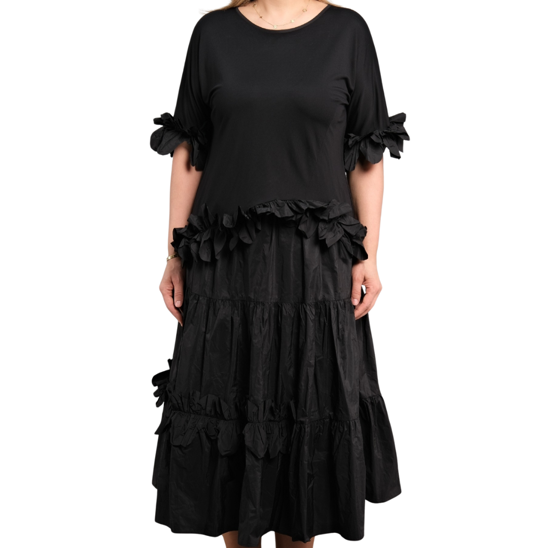 Black 2 Pc Top and Skirt with Flowered Detailing