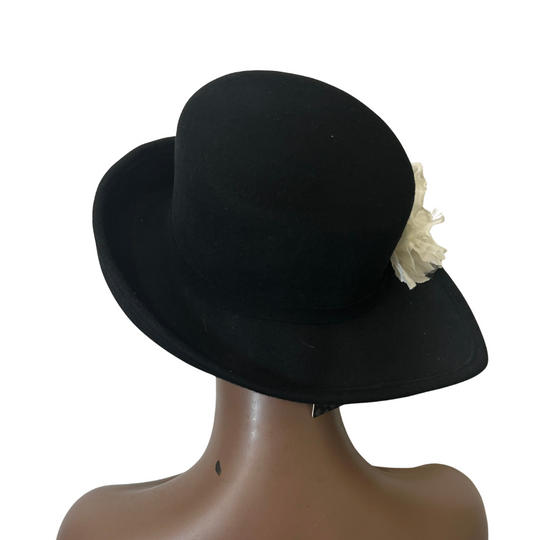 Black & White Wool Felt Hat with Silk & Velvet Trim