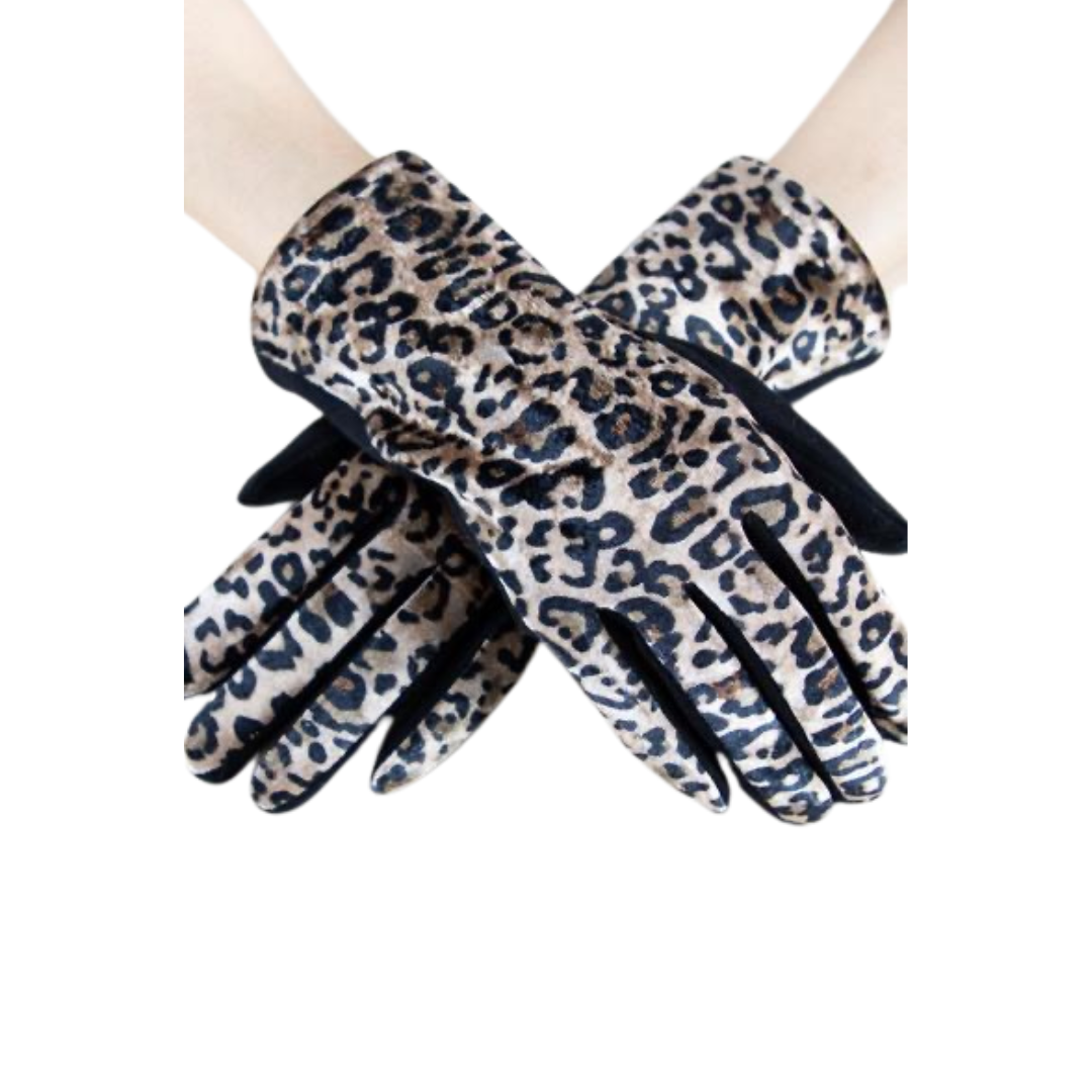 Leopard Pattern Gloves - Black