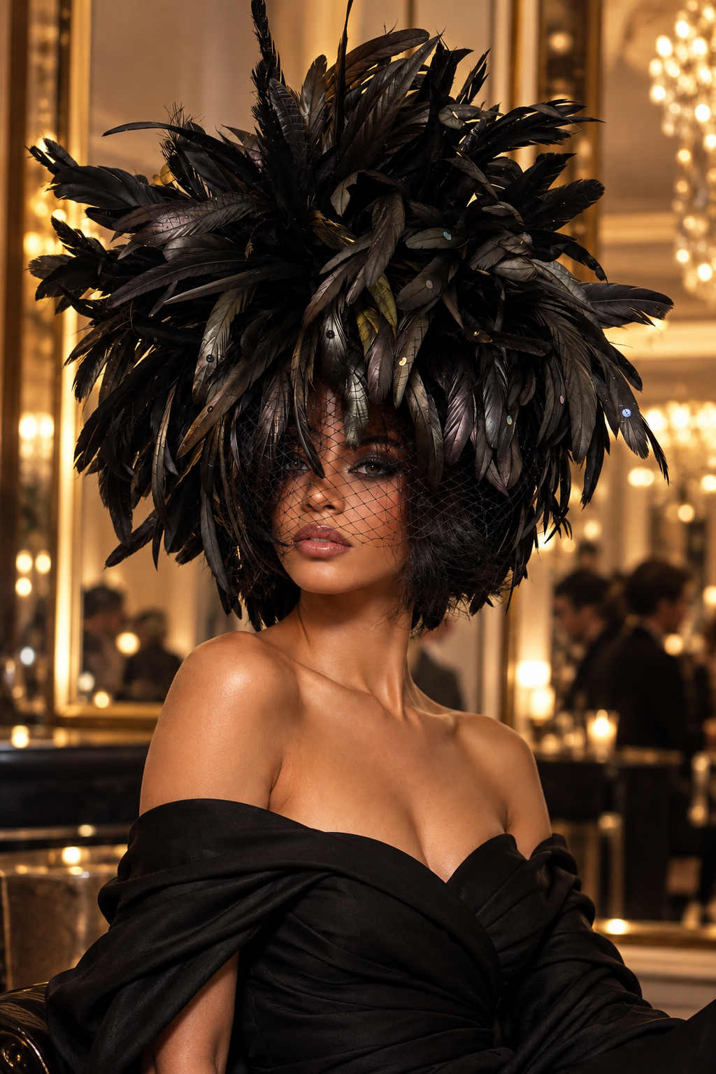 Whittall &amp; Shon Schwarzer Kakadu-Fascinator mit Feder und Kristallbesatz