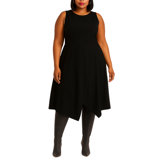Asymmetric Layered Black Dress – 100% Cotton A-Line by Mat Fashion