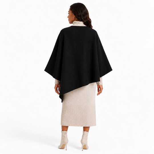 Italian Large Poncho with Knot Closure – Black