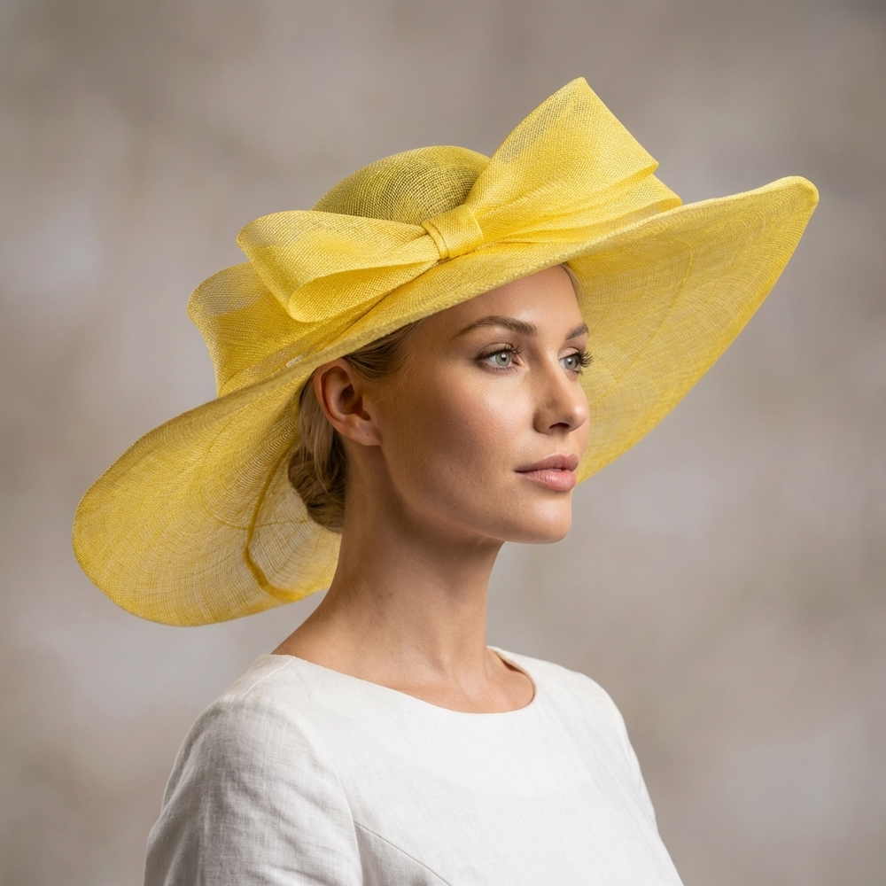 Yellow Sinamay Wide Brim Hat