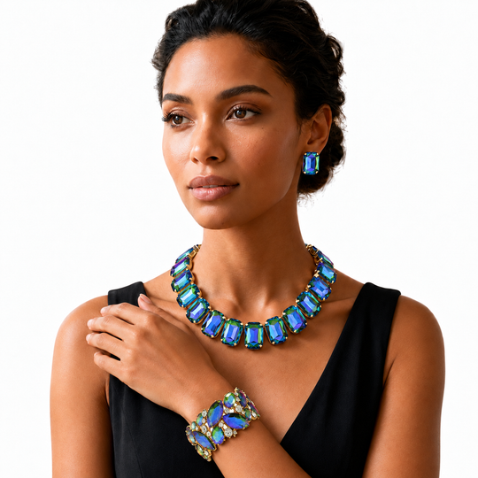 Multicolor Faceted Stone Stretch Bracelet Blue