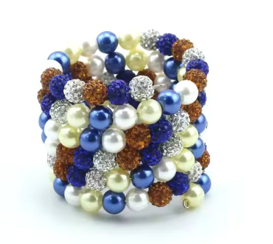 Multicolored beaded bracelet on a white background