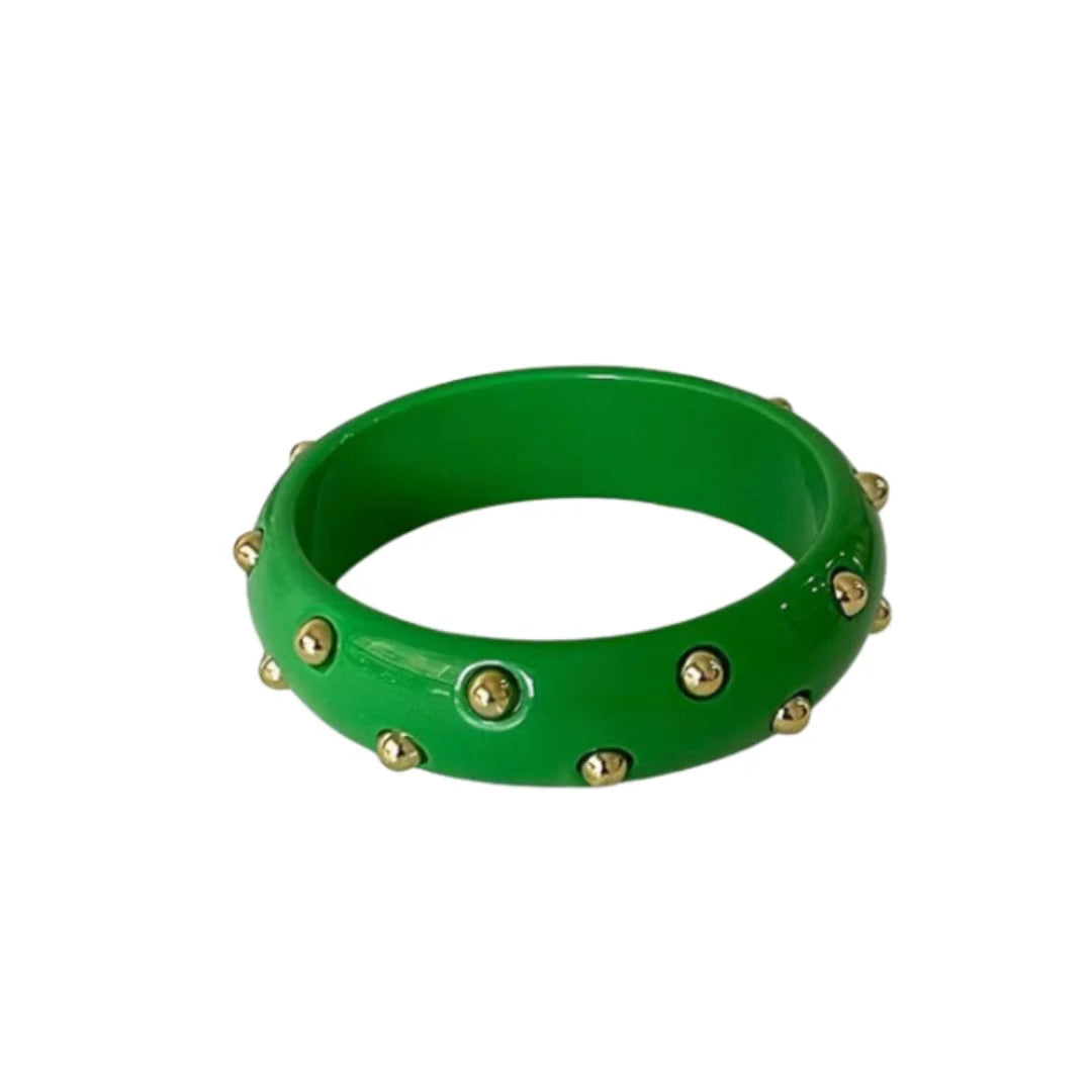 Green lucite studded bangle with gold-plated stainless steel studs – Le’ Diva Boutique
