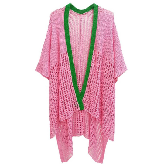 Crochet Pink and Green Ruana Kimono