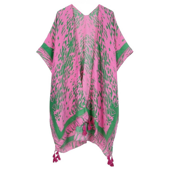 Animal Print Kimono - Pink and Green