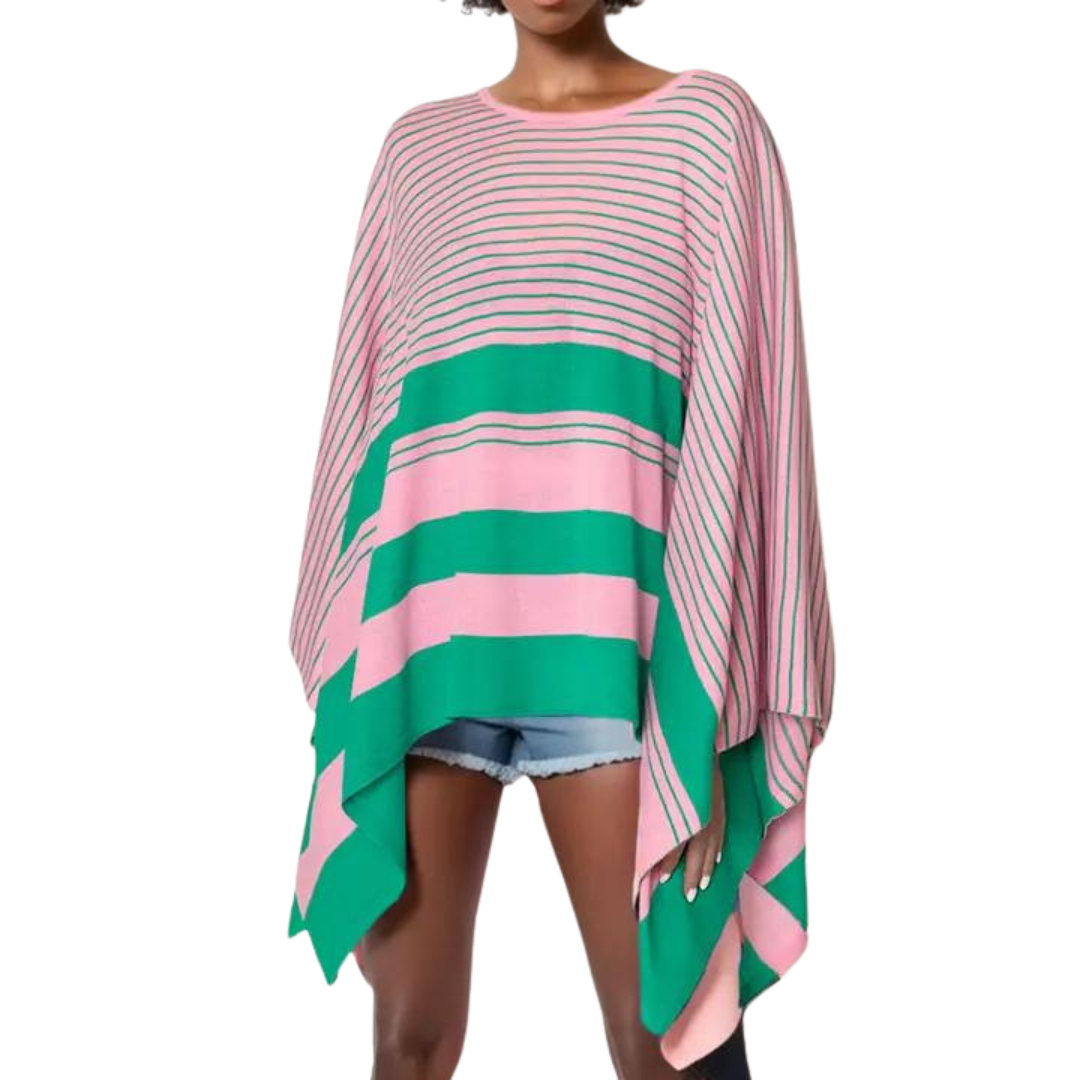 Lightweight One Size Poncho - Pink and Green Poncho