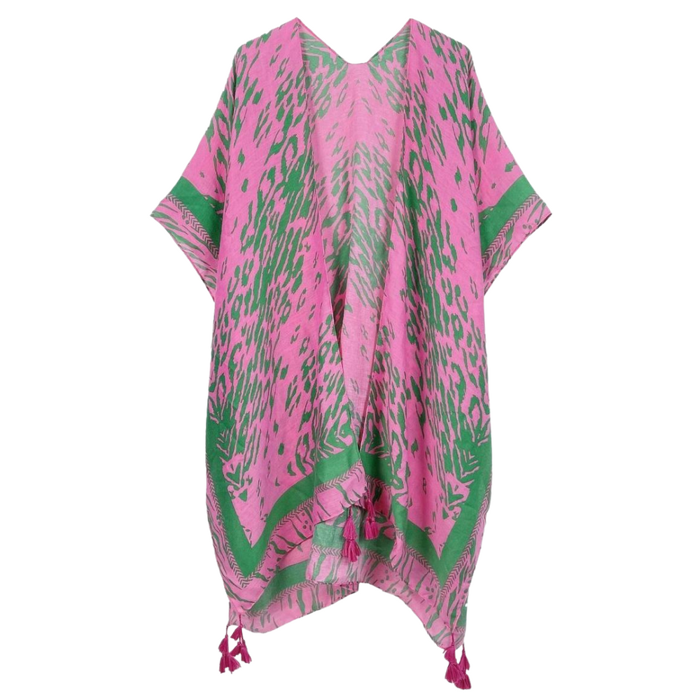 Animal Print Kimono - Pink and Green