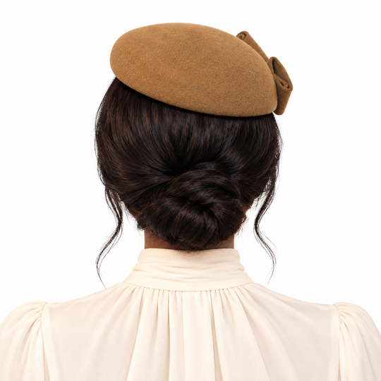 Khaki Wool Velour Sculptural Pillbox Hat