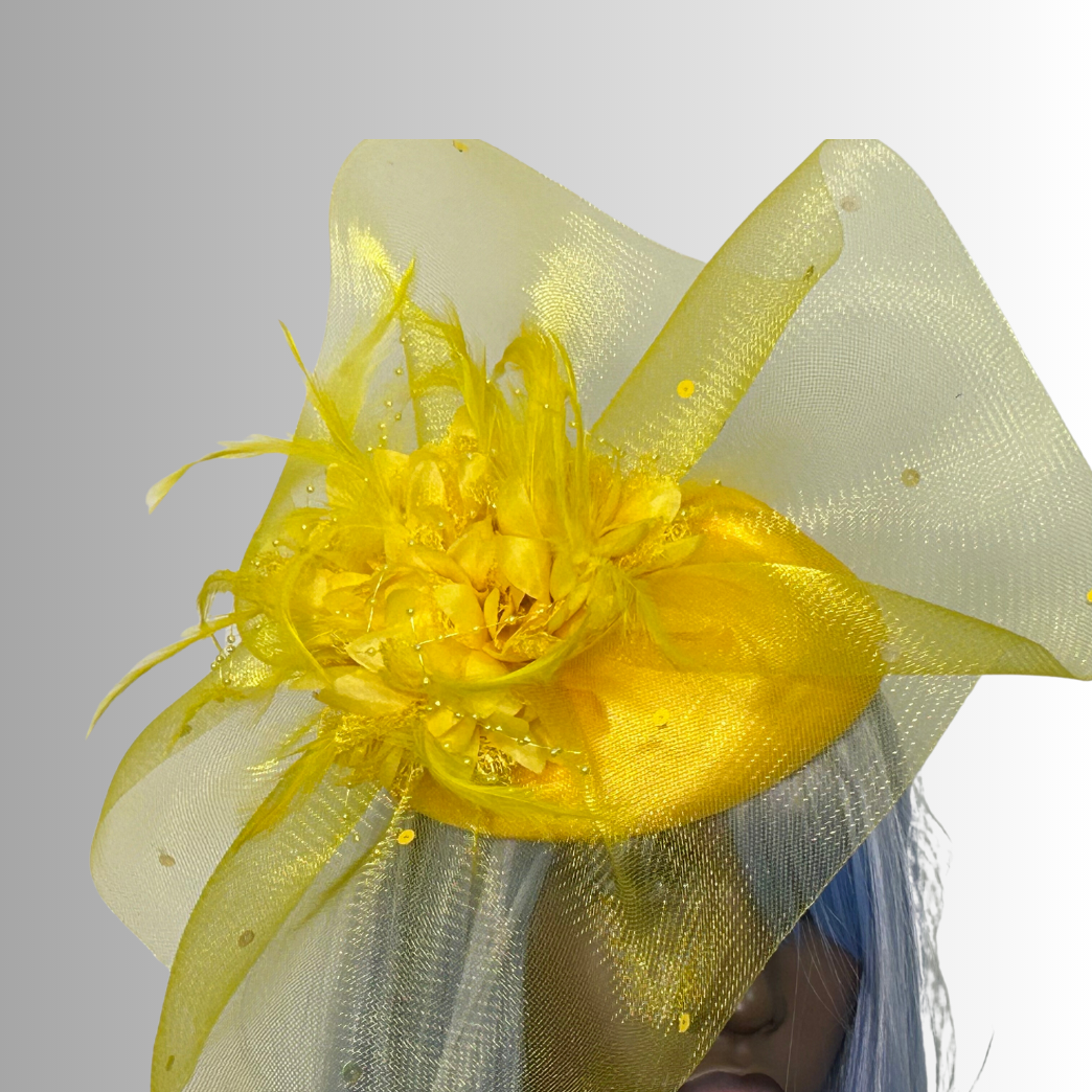 Cassandra - Feathers & Flowers  Fascinator - Yellow