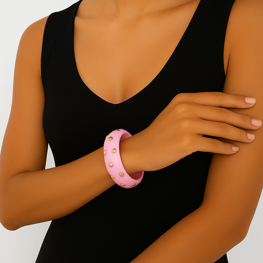 Green lucite studded bangle with gold-plated stainless steel studs – Le’ Diva Boutique