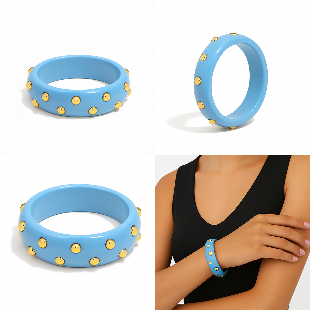 Blue lucite studded bangle with gold-plated stainless steel studs – Le’ Diva Boutique