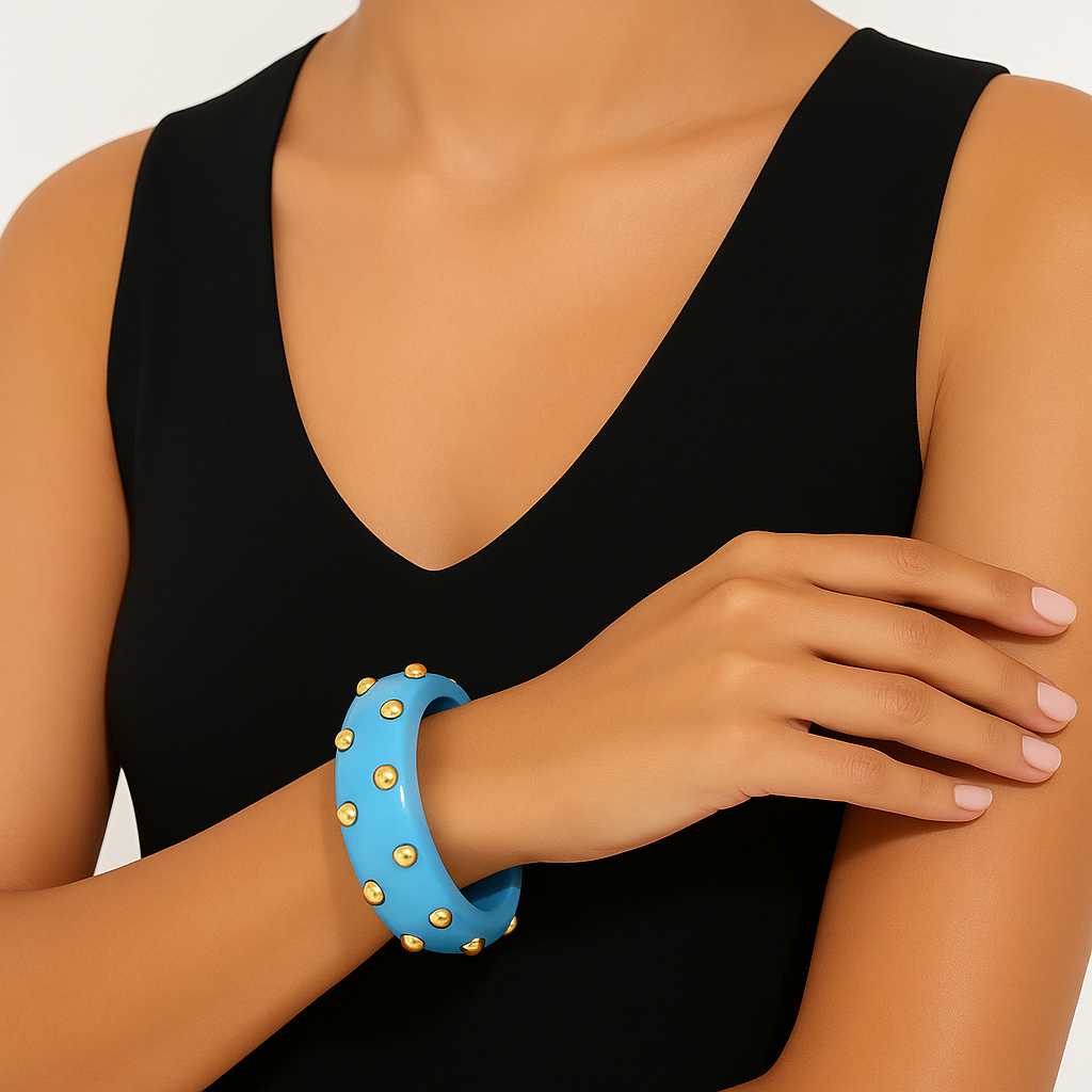 Blue lucite studded bangle with gold-plated stainless steel studs – Le’ Diva Boutique
