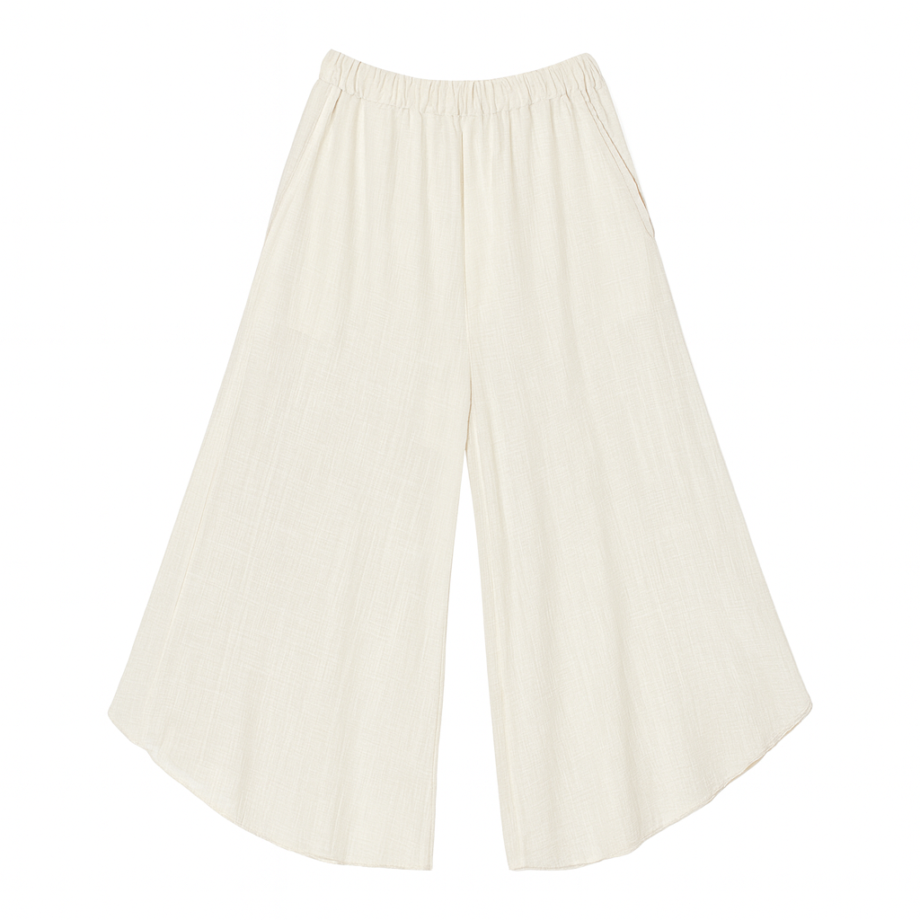 White wide-leg pants on a white background