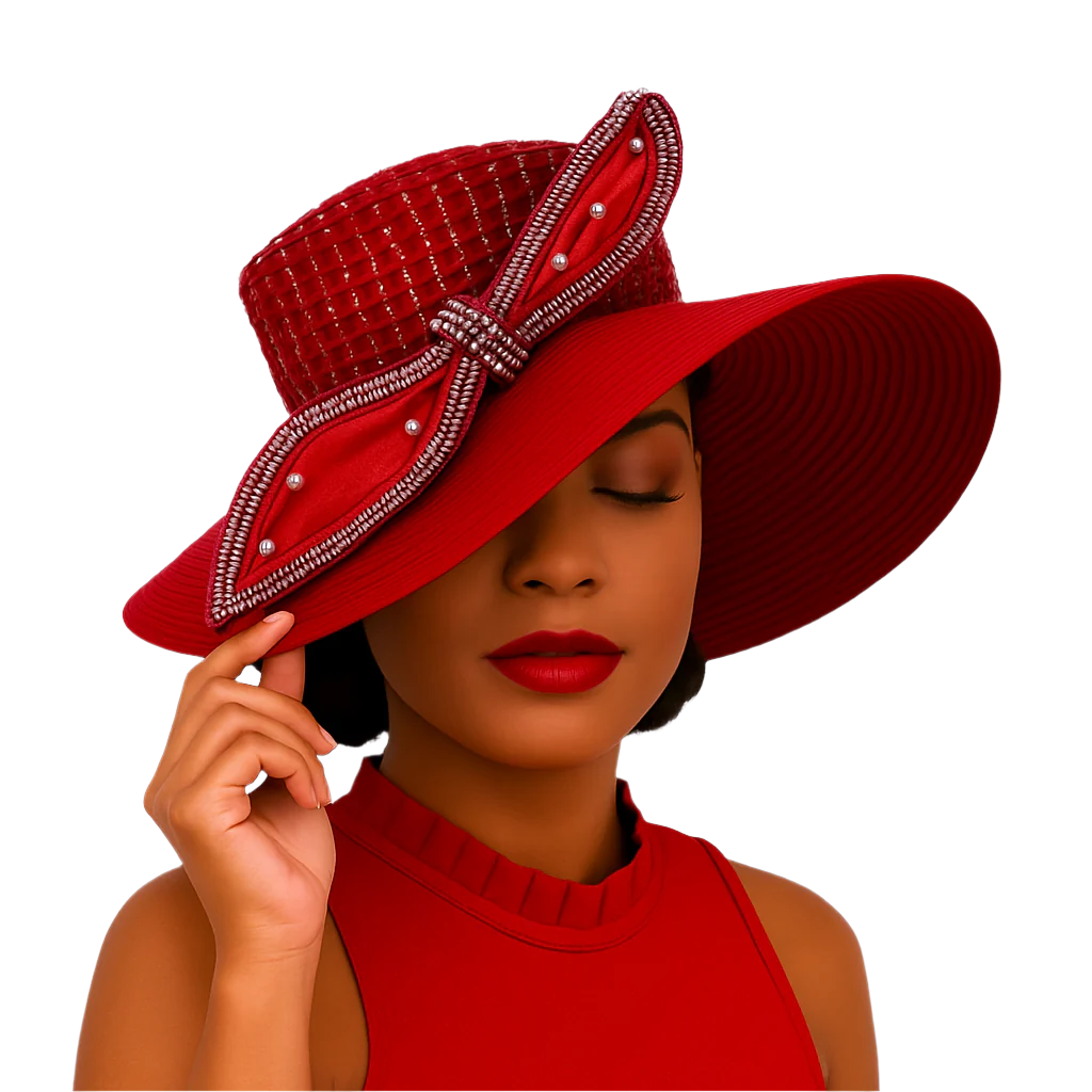 FSNY Women's Wide Brim Dressy Hat – Satin With Crystal Bow Ribbon – Kentucky Derby Cocktail