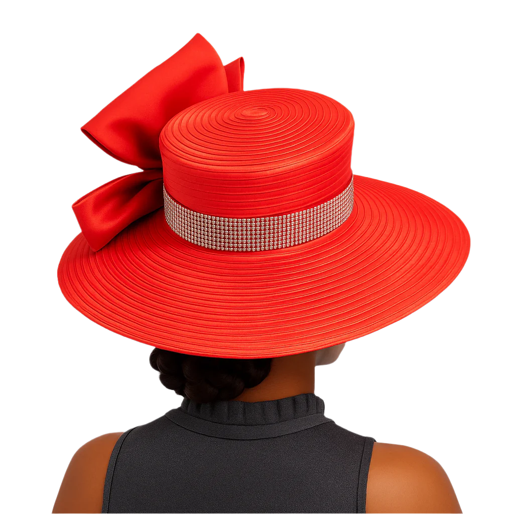 Red hat with a large bow on a white background