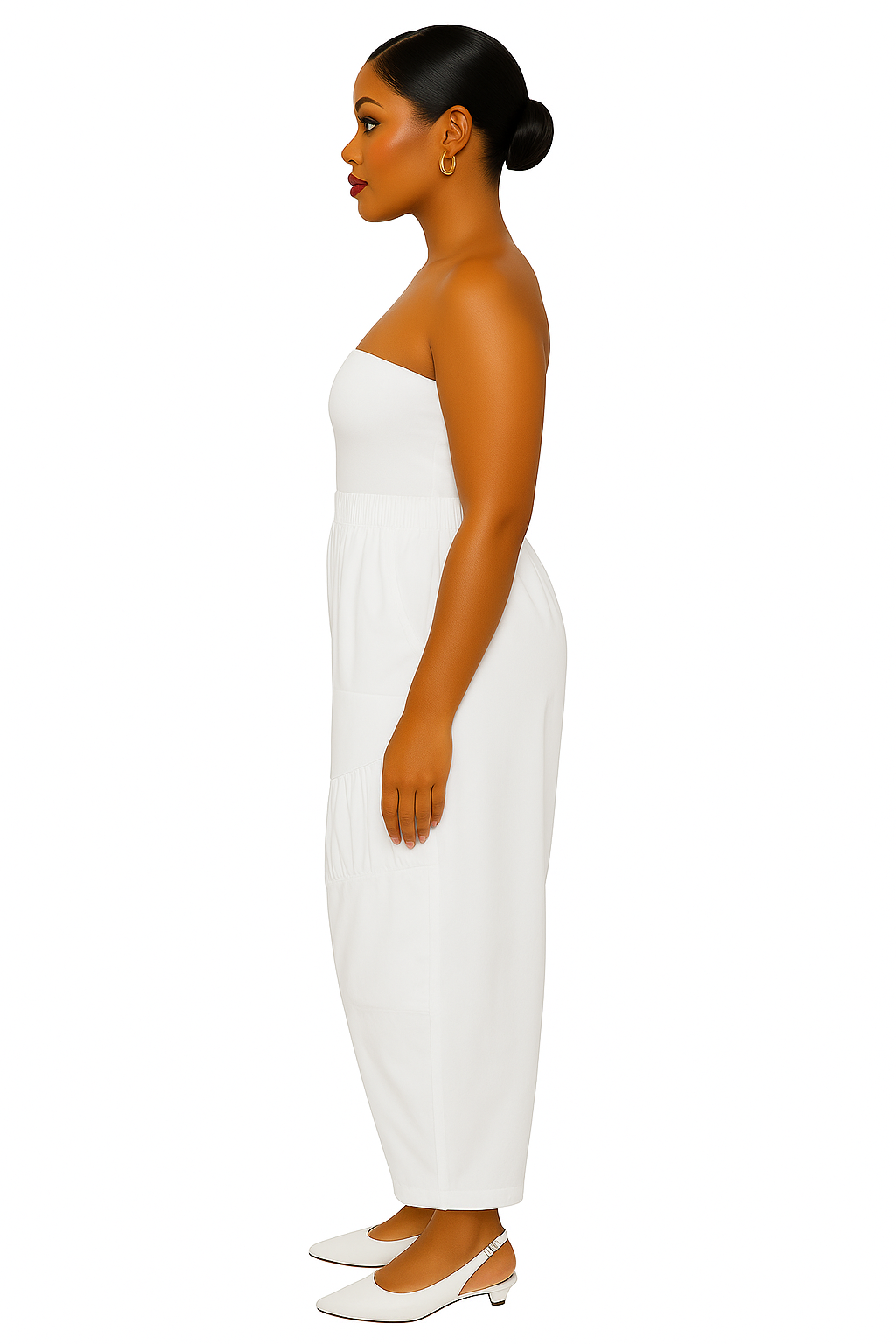 T by Transparente White Shirred Wide-Leg Pants – Cotton