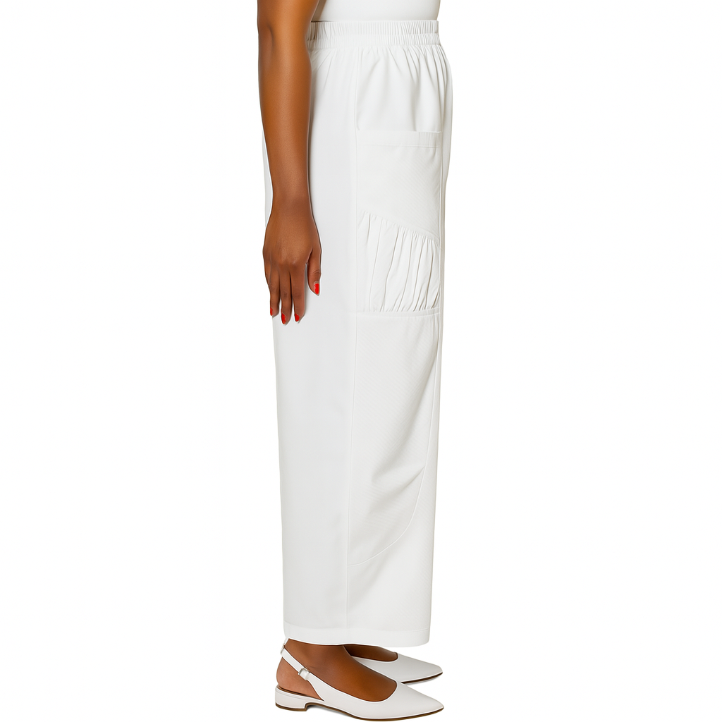 T by Transparente White Shirred Wide-Leg Pants – Cotton