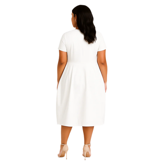 Woman wearing a white dress on a white background