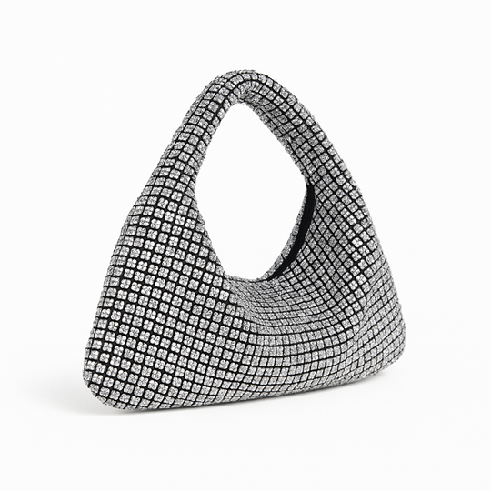 Black and white checkered handbag on a white background