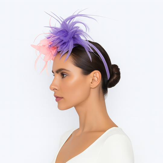 Lavender & Pink Feather Fascinator on Lavender Headband