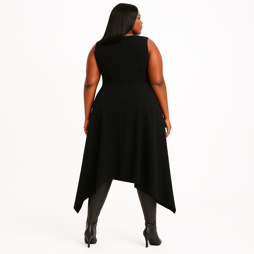 Asymmetric Layered Black Dress – 100% Cotton A-Line by Mat Fashion