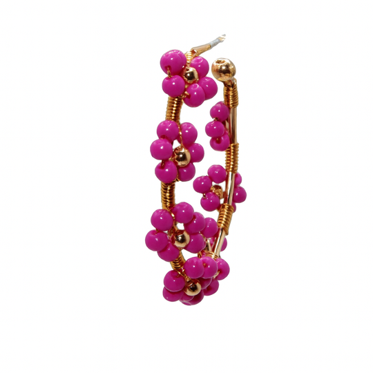 Hot Pink Floral Wire Hoop Earrings