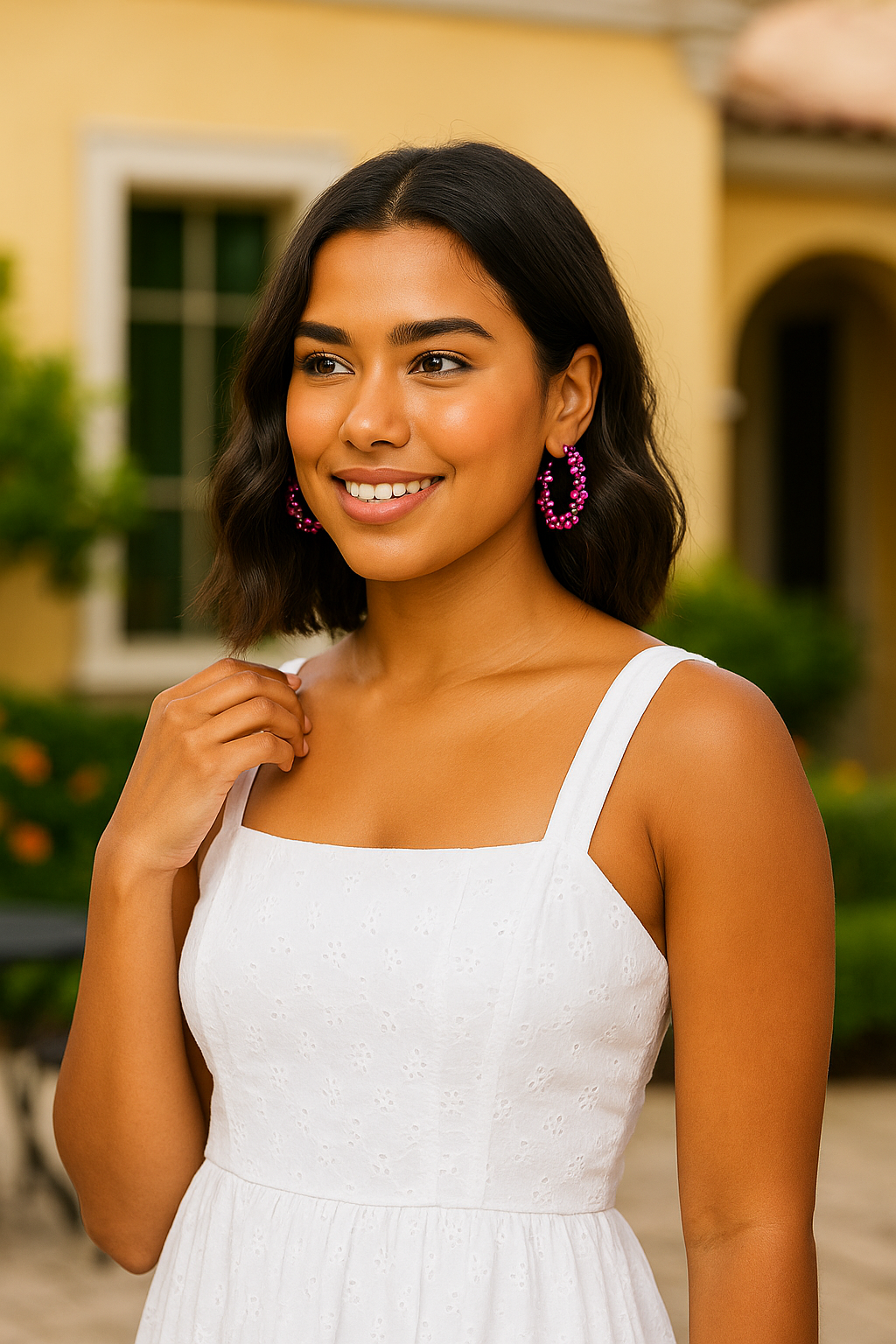 Hot Pink Floral Wire Hoop Earrings