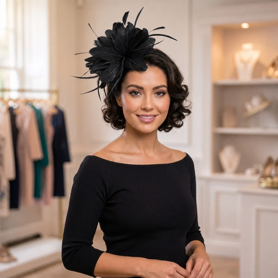 Midnight Bloom Feder-Fascinator – Rot geformter Couture-Haarschmuck