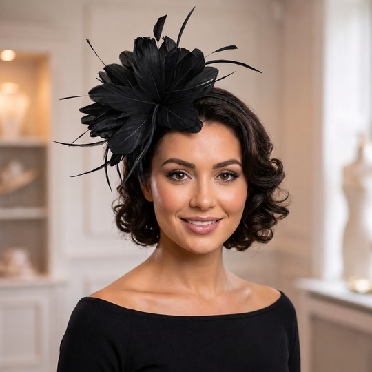 Midnight Bloom Feder-Fascinator – Rot geformter Couture-Haarschmuck