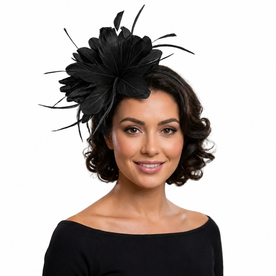 Midnight Bloom Feder-Fascinator – Rot geformter Couture-Haarschmuck