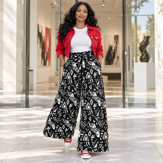 Ankara Black &amp; White Wide-Leg Palazzo Pants