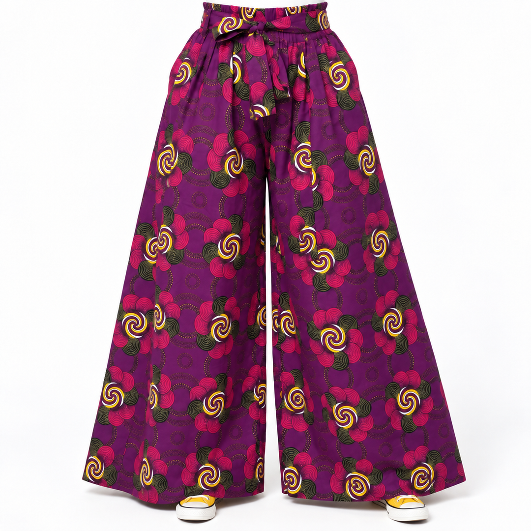 Ankara Plum &amp; Fuchsia Wide-Leg Palazzo Pants