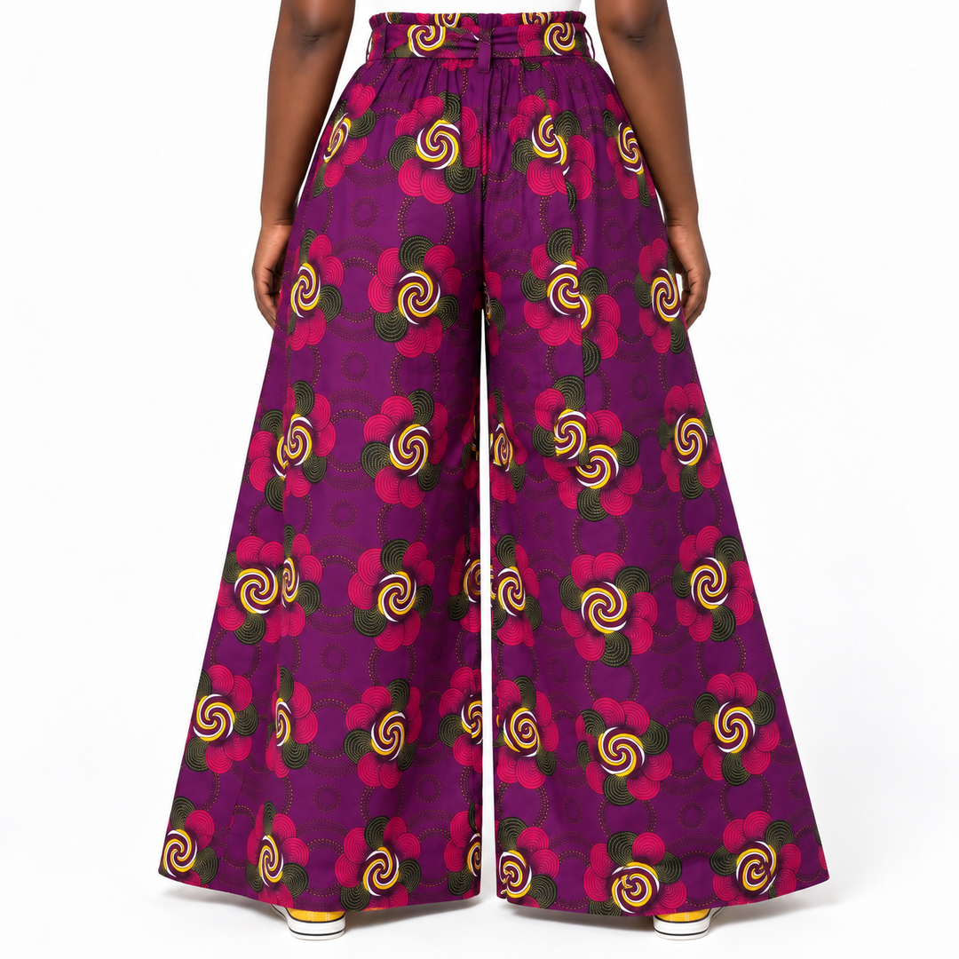 Ankara Plum &amp; Fuchsia Wide-Leg Palazzo Pants