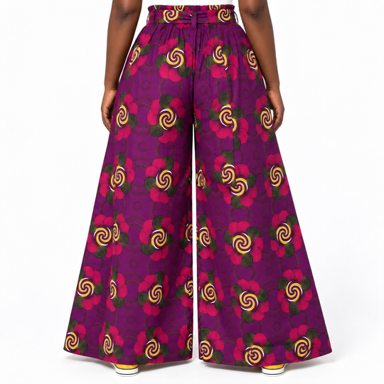 Ankara Plum &amp; Fuchsia Wide-Leg Palazzo Pants