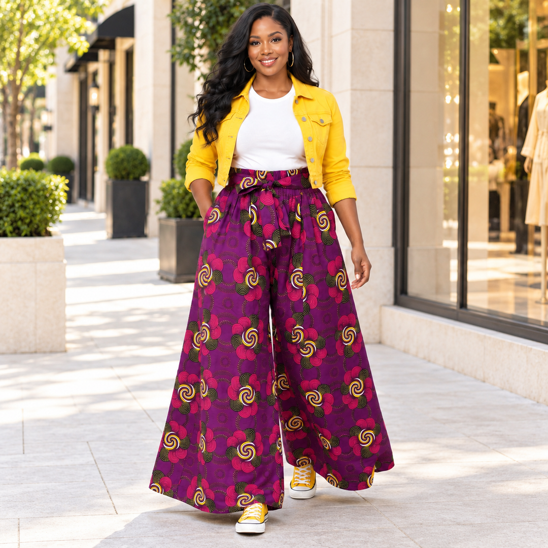 Ankara Plum &amp; Fuchsia Wide-Leg Palazzo Pants