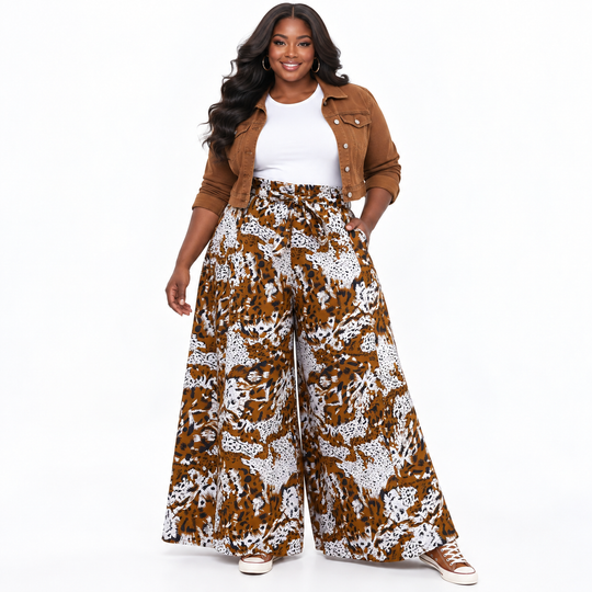 Ankara Abstract Animal Print Wide-Leg Palazzo Pants