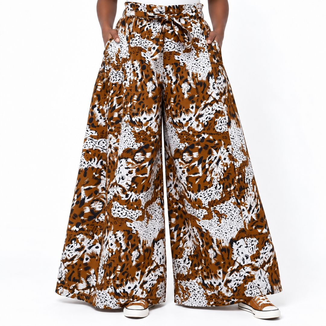 Ankara Abstract Animal Print Wide-Leg Palazzo Pants