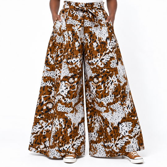 Ankara Abstract Animal Print Wide-Leg Palazzo Pants