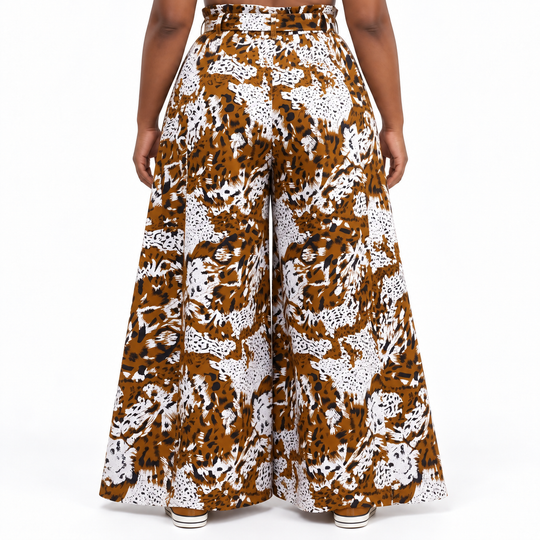 Ankara Abstract Animal Print Wide-Leg Palazzo Pants