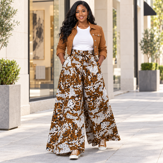 Ankara Abstract Animal Print Wide-Leg Palazzo Pants