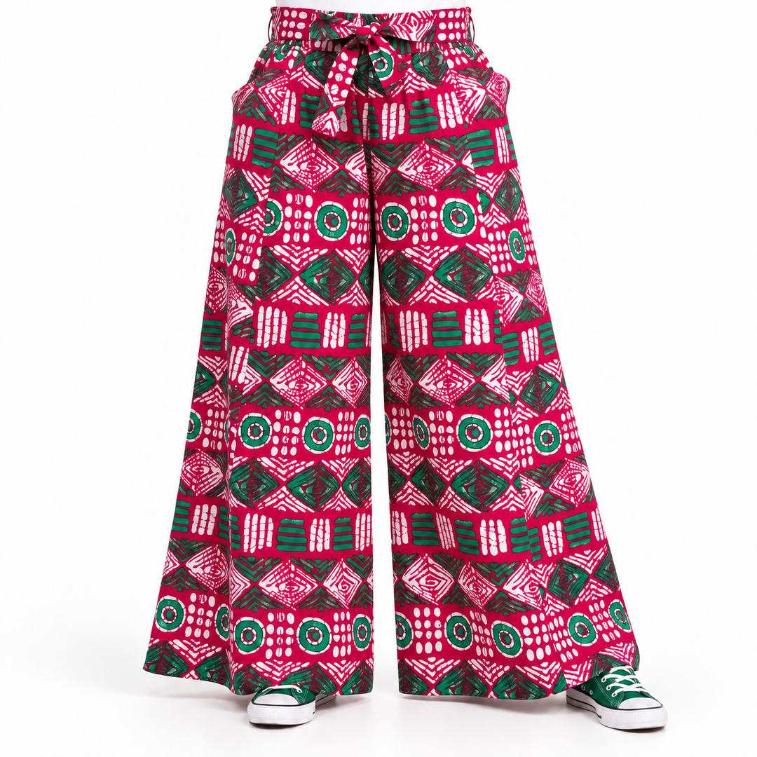 Ankara Fuchsia &amp; Green Wide-Leg Palazzo Pants