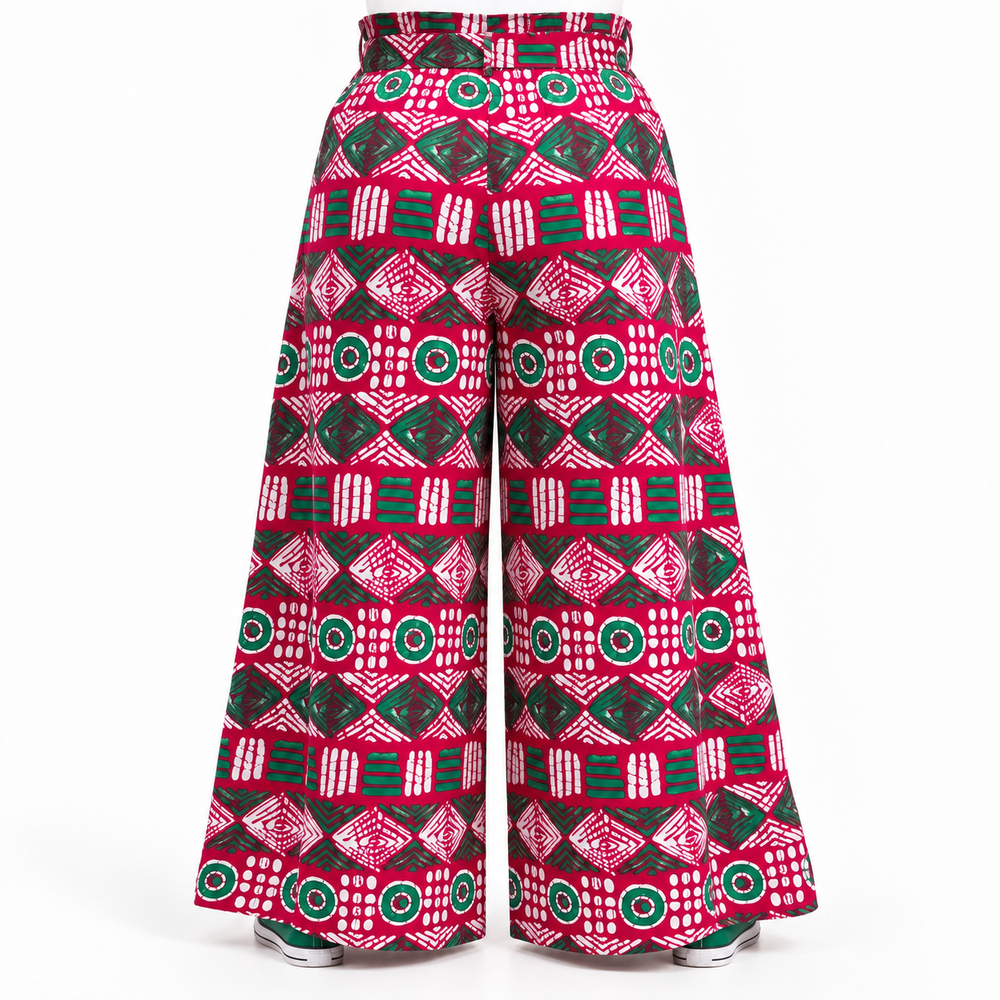 Ankara Fuchsia & Green Wide-Leg Palazzo Pants