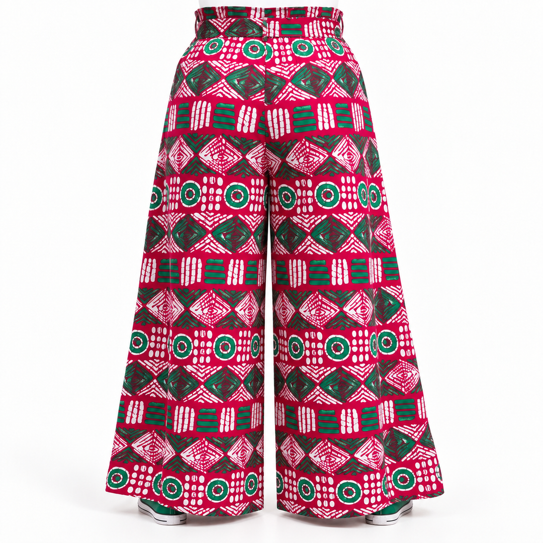 Ankara Fuchsia &amp; Green Wide-Leg Palazzo Pants