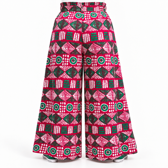 Ankara Fuchsia &amp; Green Wide-Leg Palazzo Pants