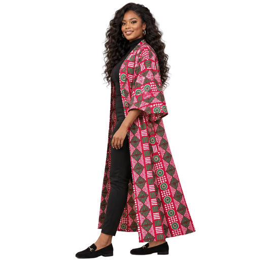 Fuchsia African Print Long Cotton Kimono Duster