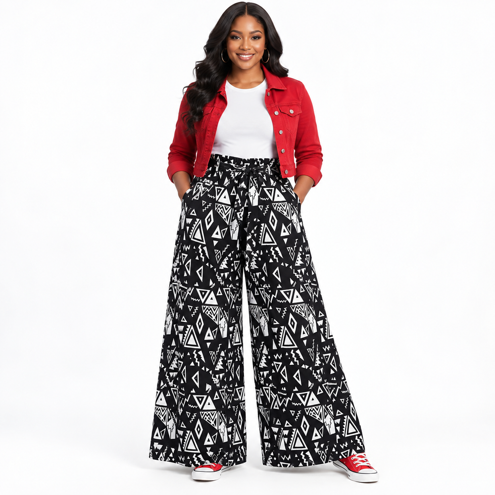Ankara Black & White Wide-Leg Palazzo Pants